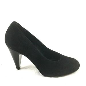 Robert Clergerie Suede Pump Black Round Toe Cone